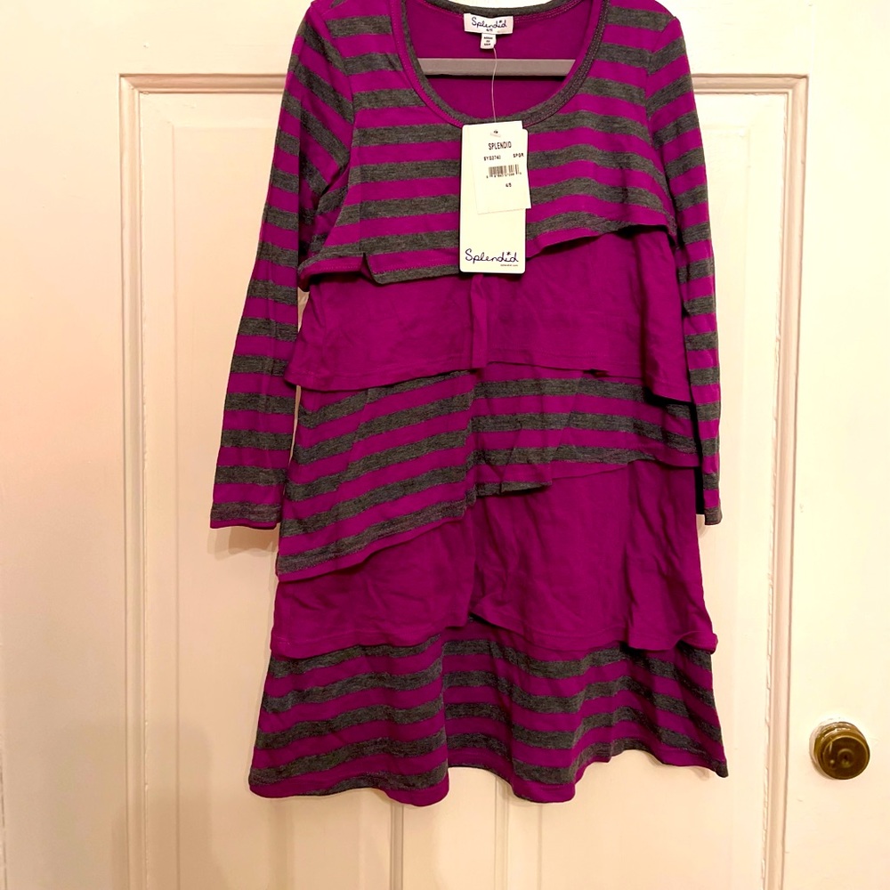 NWT Kids’ Splendid Tiered LS Stripe Solid Dress